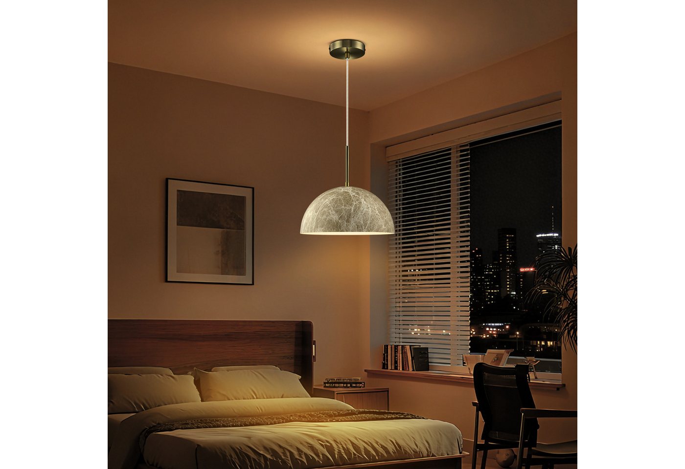 STANBOW Pendelleuchte Deckenlampe 1-Flammig Jadeglas-Struktur+Schwarz Metall Hängelampe, ohne Leuchtmittel (max.40W E27) für Esstisch/Schlafzimmer/Cafe – Bild 5 von 5