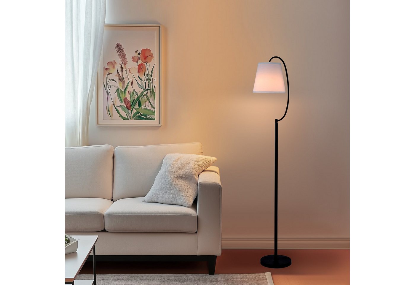 STANBOW Stehlampe Stehleuchten LED E27,Bogenlampe, Lampenschirm Stehlampen, Leselampe Wohnzimmer,Eckstehlampe für Büro Schlafzimmer Esszimmer – Bild 2 von 5