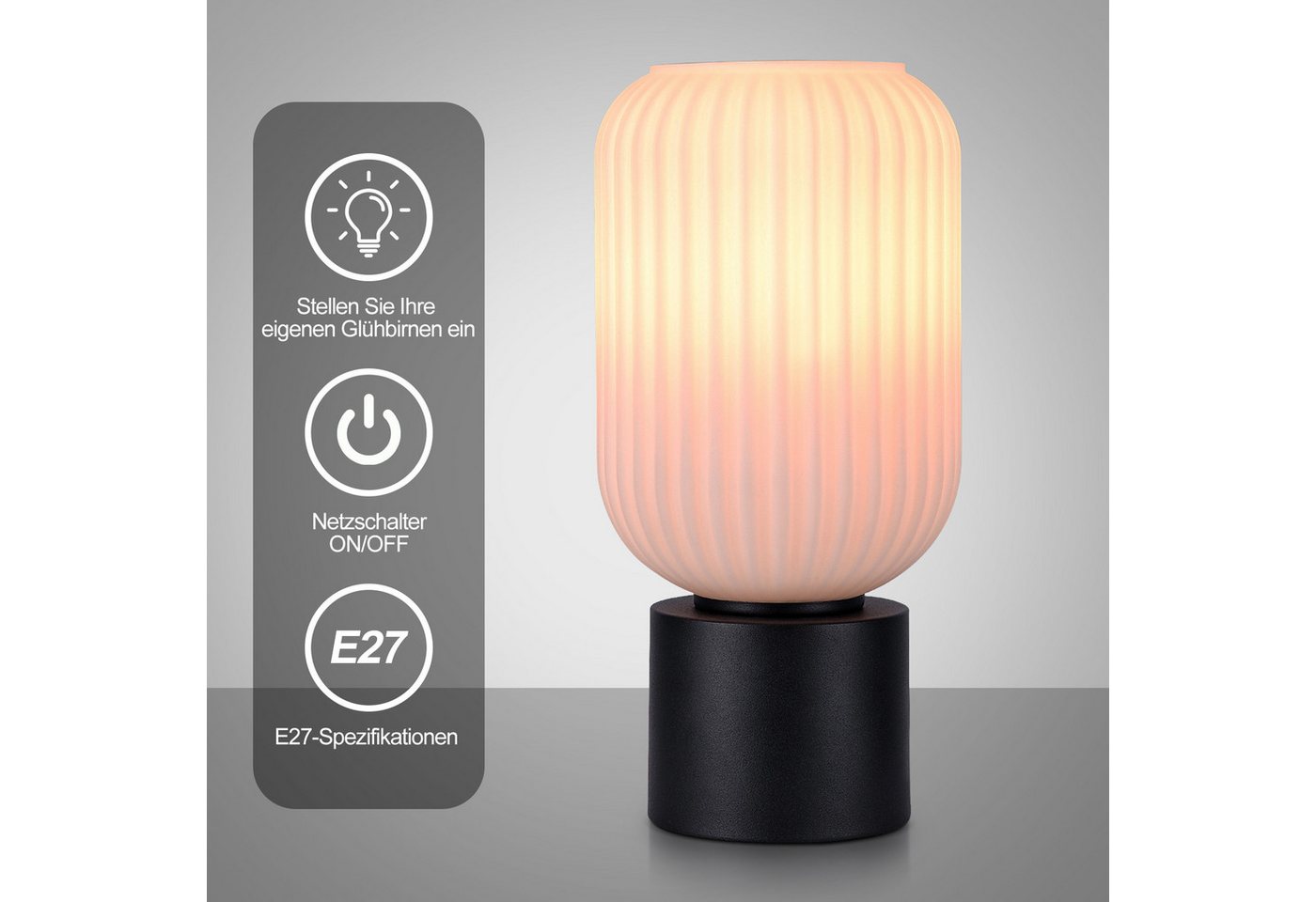 STANBOW Tischleuchte Nachttischlampe,Ein-/Ausschalter, ohne Leuchtmittel 1.8m, Warmweiß, E27,PVC Kabel, Tischlampe für Wohnzimmer Schlafzimmer – Bild 3 von 5