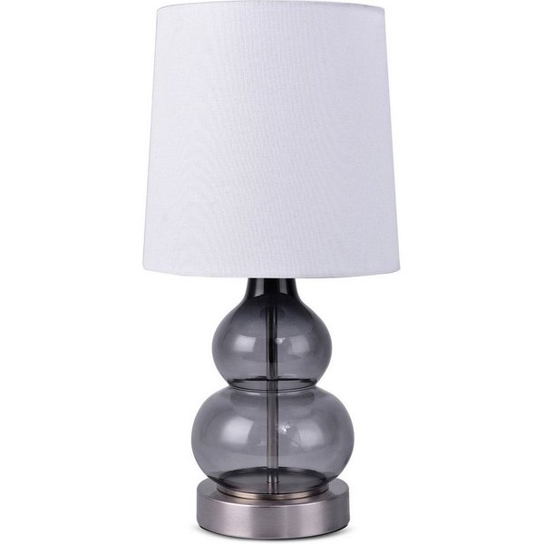 STANBOW Tischleuchte Nachttischleuchte mit halbtransparenter Glasfuß & Naturleinen-Schirm, ohne Leuchtmittel, 44 cm, E14, Tischlampe für Wohnzimmer, Schlafzimme