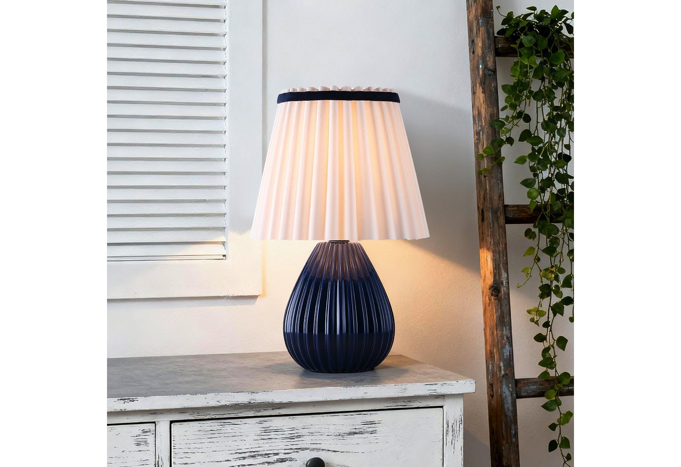 STANBOW Tischleuchte Tischlampe mit Keramikfuß, Nachttischlampe, Schlaf-/Wohnzimmer, Blau, ohne Leuchtmittel, Ein-/Ausschalter, Nachttisch & Sideboard & Esstisc – Bild 2 von 5