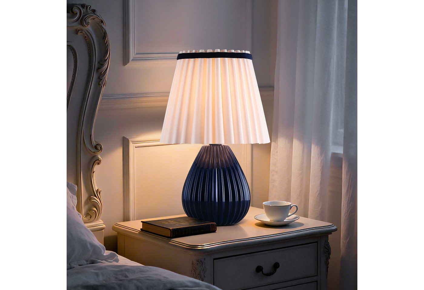STANBOW Tischleuchte Tischlampe mit Keramikfuß, Nachttischlampe, Schlaf-/Wohnzimmer, Blau, ohne Leuchtmittel, Ein-/Ausschalter, Nachttisch & Sideboard & Esstisc – Bild 3 von 5