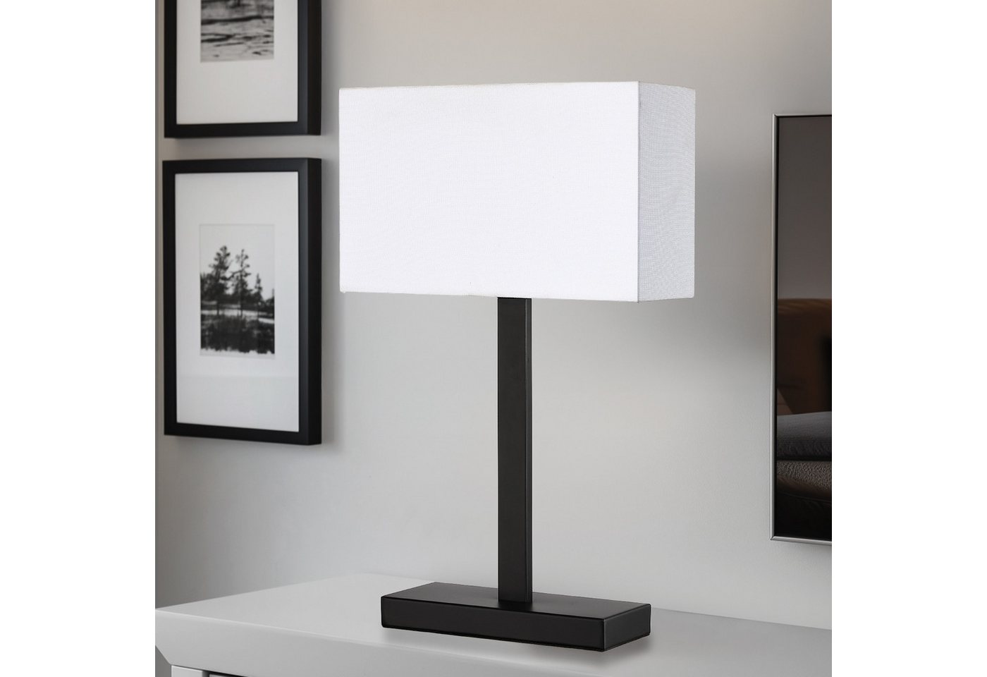 STANBOW Tischleuchte Tischlampe mit Leinenschirm & Metallsockel im Modern-Stil, ohne Leuchtmittel, Schwarz, E27, für Sideboard & Nachttisch, Schlaf-, Wohnzimmer – Bild 2 von 5