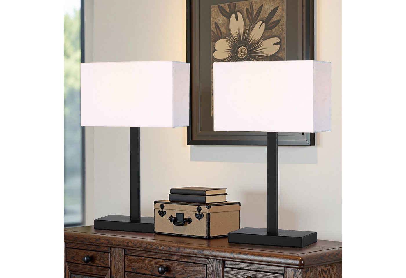 STANBOW Tischleuchte Tischlampe mit Leinenschirm & Metallsockel im Modern-Stil, ohne Leuchtmittel, Schwarz, E27, für Sideboard & Nachttisch, Schlaf-, Wohnzimmer – Bild 3 von 5
