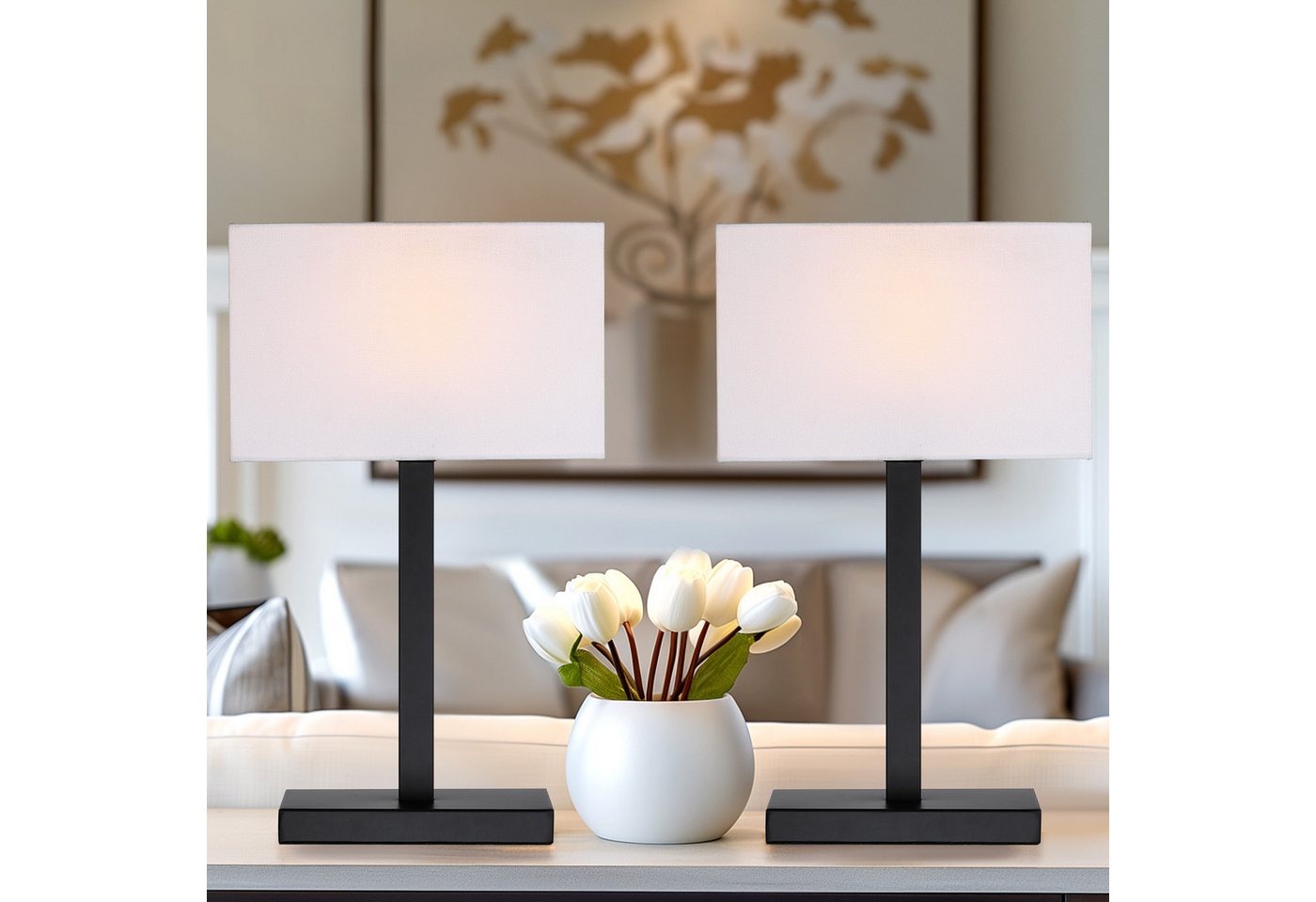 STANBOW Tischleuchte Tischlampe mit Leinenschirm & Metallsockel im Modern-Stil, ohne Leuchtmittel, Schwarz, E27, für Sideboard & Nachttisch, Schlaf-, Wohnzimmer – Bild 4 von 5