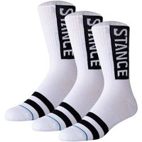 STANCE Unisex Socken, 3er Pack - OG Crew, Logo, Crew Socken mit Streifen, Größe 43-47 in Weiß