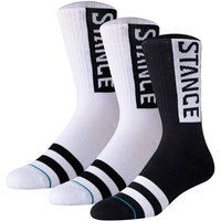 STANCE Unisex Socken, 3er Pack - OG Crew, Logo, Crew Socken mit Streifen, Größe 43-47 in Schwarz