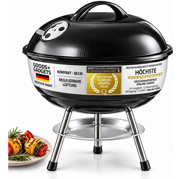 Goods+Gadgets Standgrill GOODS+GADGETS Mini Kugelgrill Campinggrill - Holzkohle BBQ Edelstahl, Camping Holzkohle-Grill Tischgrill