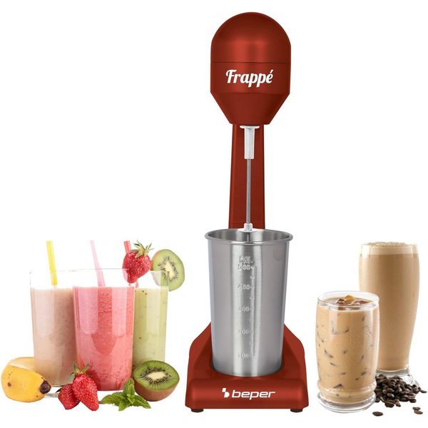 Beper Standmixer Elektrischer Milchshaker Beper 100W Drink Mixer Cocktail Shaker 500ml, 100 W, Edelstahlbecher 500ml, 100W Power, 2 Stufen, rutschfest, pflegele