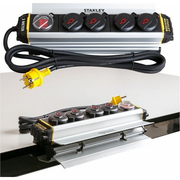 STANLEY ALU Mehrfachstecker 4-Fach Klemme Schalter Mehrfachsteckdose (IP44), Steckdosenleiste IP44 mit Schalter Mehrfachsteckdose Steckerleiste 3m