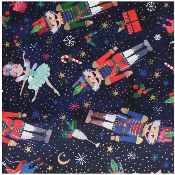 Star Geschenkpapier, Geschenkpapier Nussknacker und Fee 70cm x 2m Rolle dunkelblau / bunt