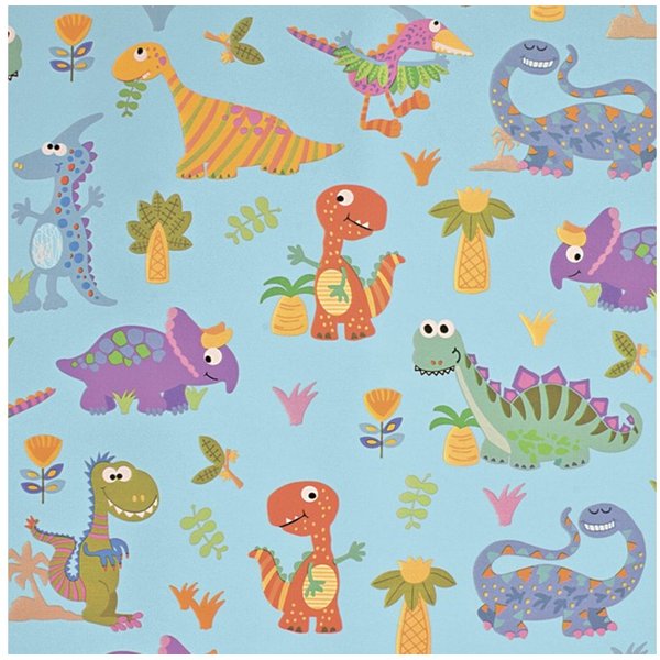 Star Geschenkpapier, Geschenkpapier kleine Dinosaurier 70cm x 2m Rolle hellblau