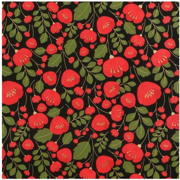 Star Geschenkpapier, Geschenkpapier Mohnblumen 70cm x 2m Rolle Rot Schwarz elegant Vintage