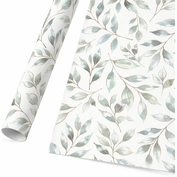 Star Geschenkpapier, Geschenkpapier Eukalyptus Blätter Motiv 70cm x 2m Rolle Weiß / Grün