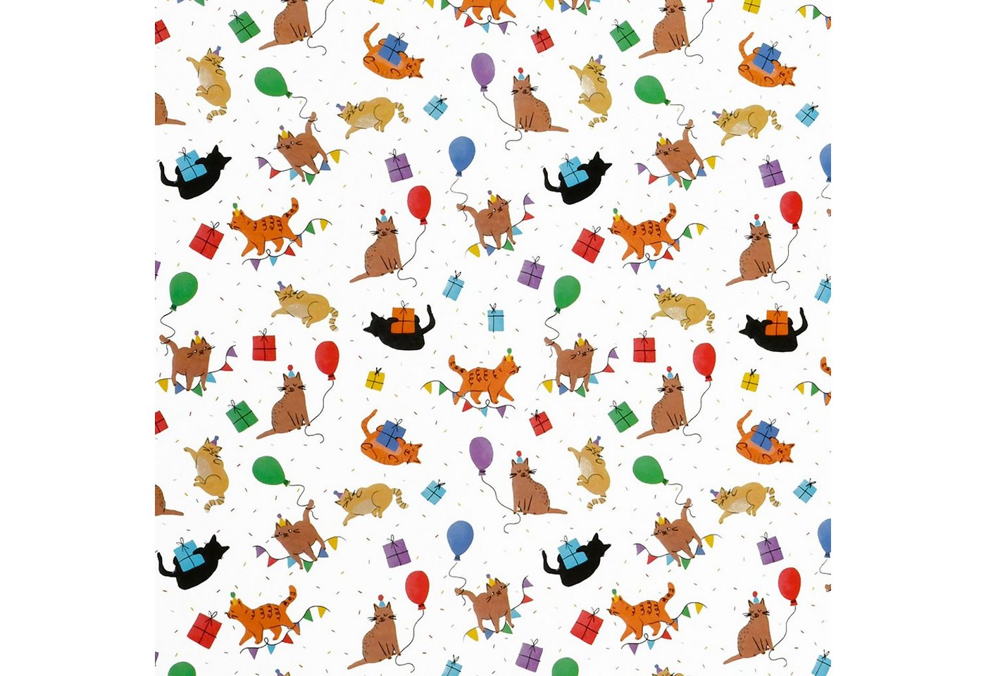 Star Geschenkpapier, Geschenkpapier Katzen mit Partyhüten Motiv 70cm x 2m Rolle Bunt – Bild 2 von 3