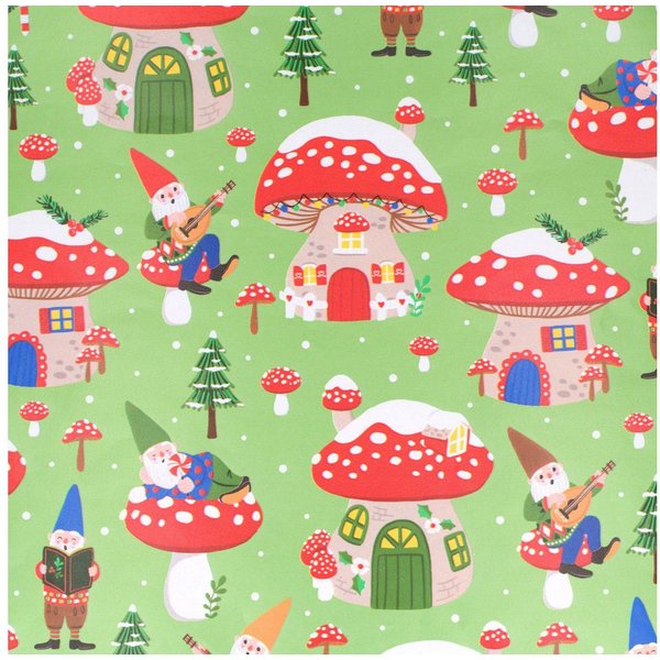 Star Geschenkpapier, Geschenkpapier Zwerge & Glückspilze 70cm x 2m Rolle Grün / Rot
