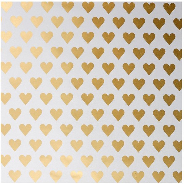 Star Geschenkpapier, Geschenkpapier Herzen 70cm x 2m Rolle weiß / gold