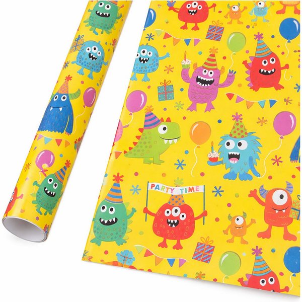 Star Geschenkpapier, Geschenkpapier Monstern Motiv 70cm x 2m Rolle Bunt