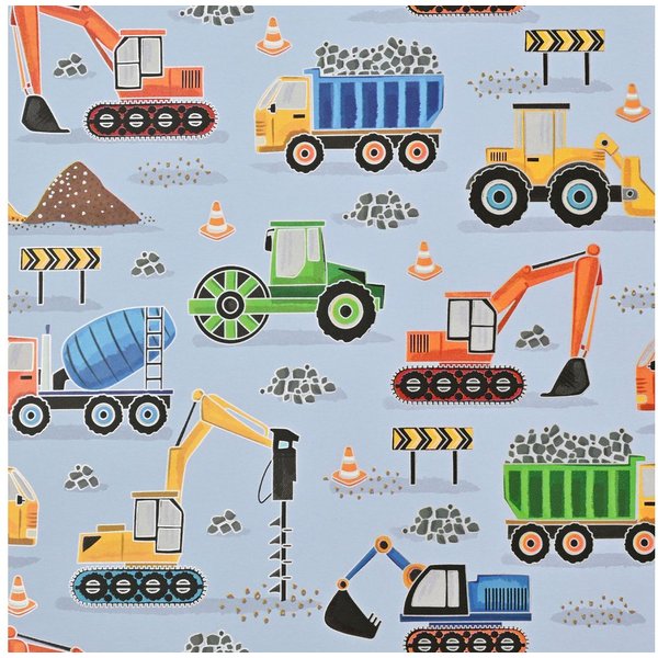 Star Geschenkpapier, Geschenkpapier Baustelle 70cm x 2m Rolle mit Bagger & Baufahrzeugen