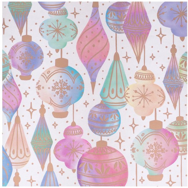 Star Geschenkpapier, Geschenkpapier Christbaumkugeln 70cm x 2m Rolle Weiß / Bunt pastell