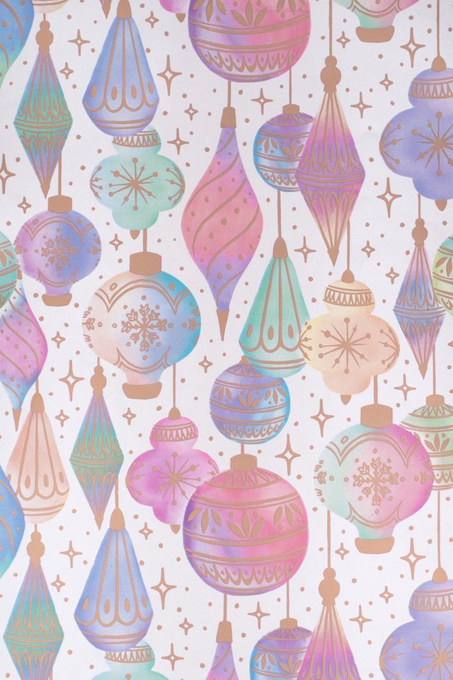 Star Geschenkpapier, Geschenkpapier Christbaumkugeln 70cm x 2m Rolle Weiß / Bunt pastell – Bild 2 von 2