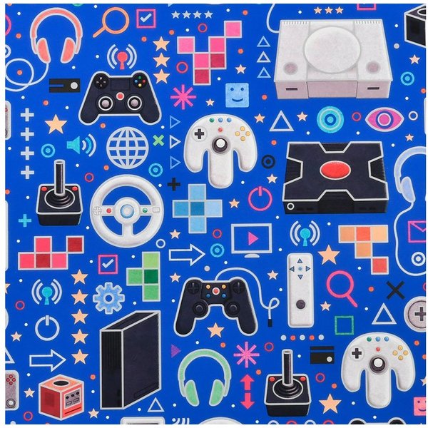 Star Geschenkpapier, Geschenkpapier mit Gaming Motiv 70cm x 2m Rolle Dunkelblau