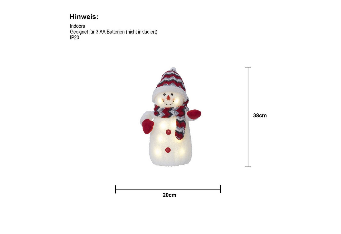 STAR TRADING LED Dekolicht Joylight, Leuchtende Weihnachtsdeko,Joylight', LED Schneemann, 8 LEDs, rot, H 3 – Bild 4 von 4