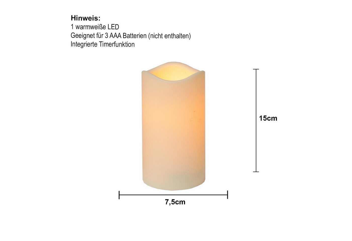 STAR TRADING LED-Kerze LED Kerze, Höhe 15cm, mit Timer, Ø7,5cm, für Außen, orange/amber – Bild 4 von 4