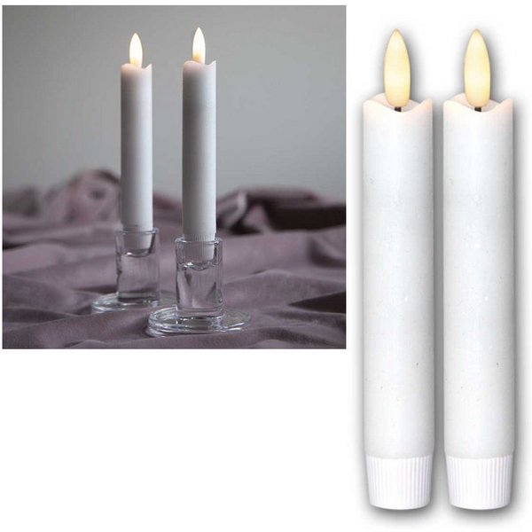 STAR TRADING LED-Kerze LED Stabkerzen "Flamme", 2er Set, weiß, 15x2cm, warmweiß