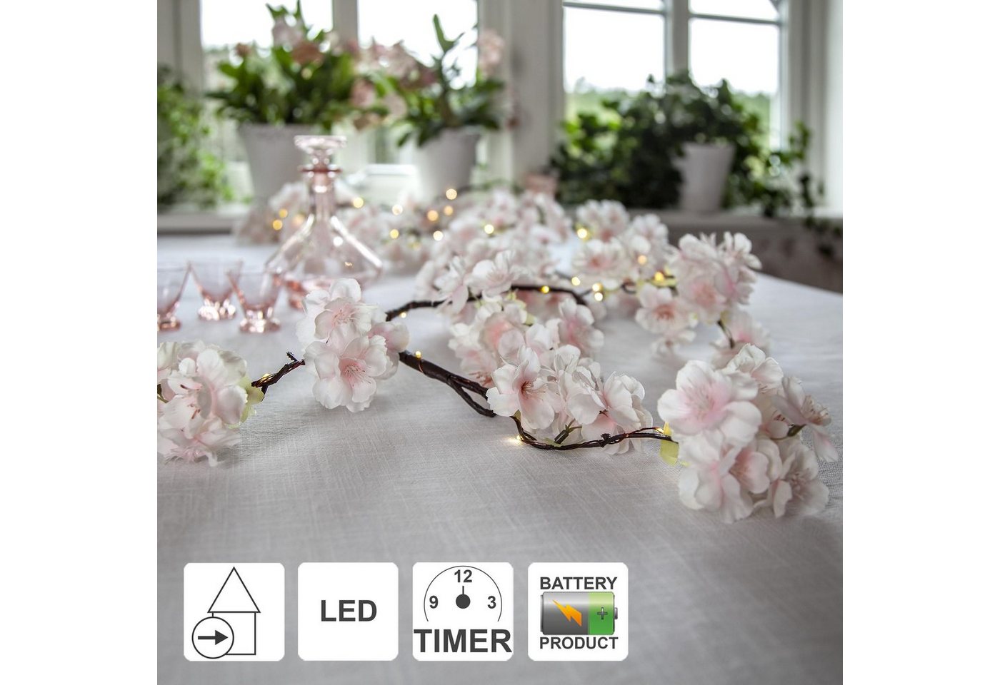 STAR TRADING LED-Lichterkette CherryFlower, LED Blumengirlande,Cherry Flower , Batterie & Timer, rosa, 180cm – Bild 3 von 5