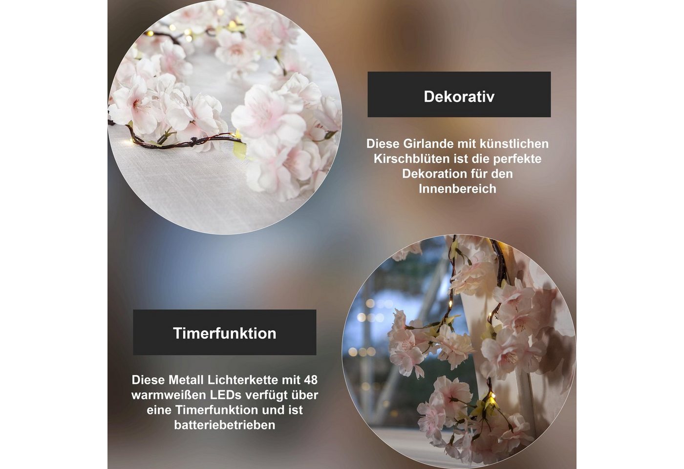 STAR TRADING LED-Lichterkette CherryFlower, LED Blumengirlande,Cherry Flower , Batterie & Timer, rosa, 180cm – Bild 4 von 5