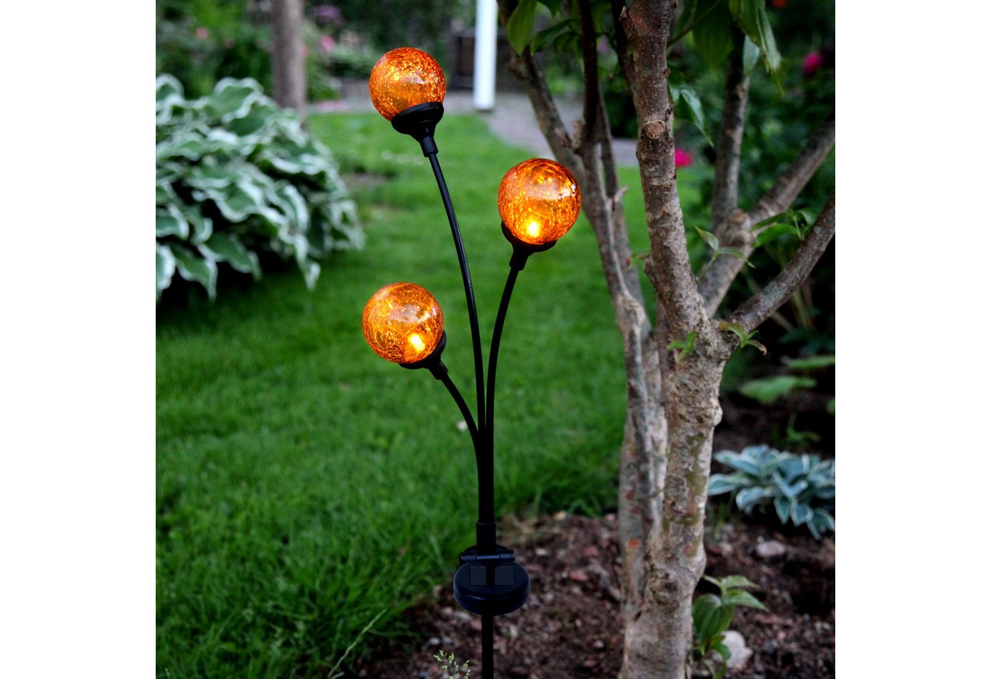 STAR TRADING LED Solarleuchte Solar Dekoration Trieste, Tageslichtsensor, LED fest integriert, bernsteinfarben, Dämmerungssensor, 3 LEDs, amberfarbenes Licht – Bild 2 von 3