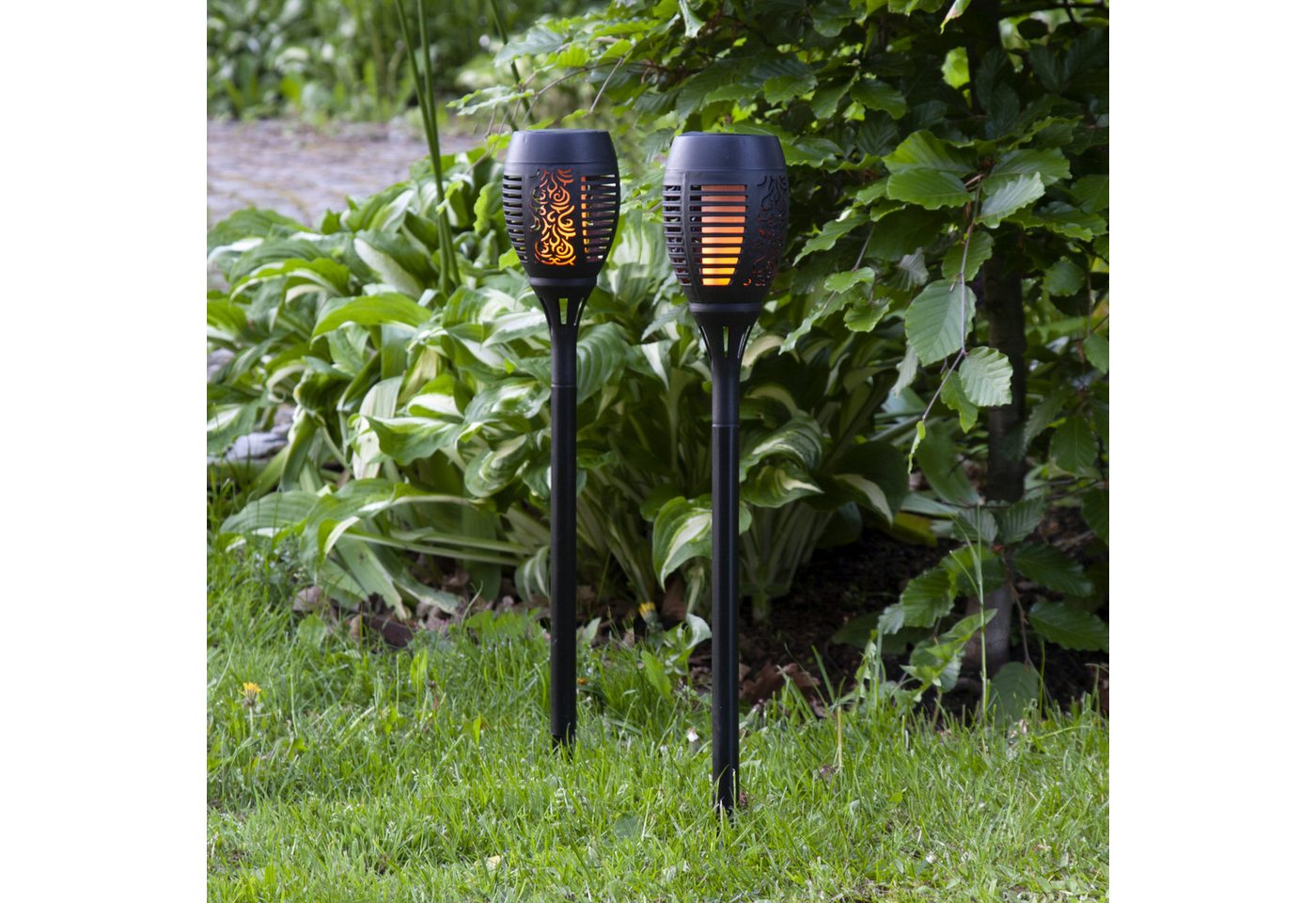 STAR TRADING LED Solarleuchte Solar-Fackel, Tageslichtsensor, LED fest integriert, Extra-Warmweiß, 2er-Set, Flammen-Effekt, je 36 Lichtpunkte, Dämmerungssensor – Bild 2 von 4