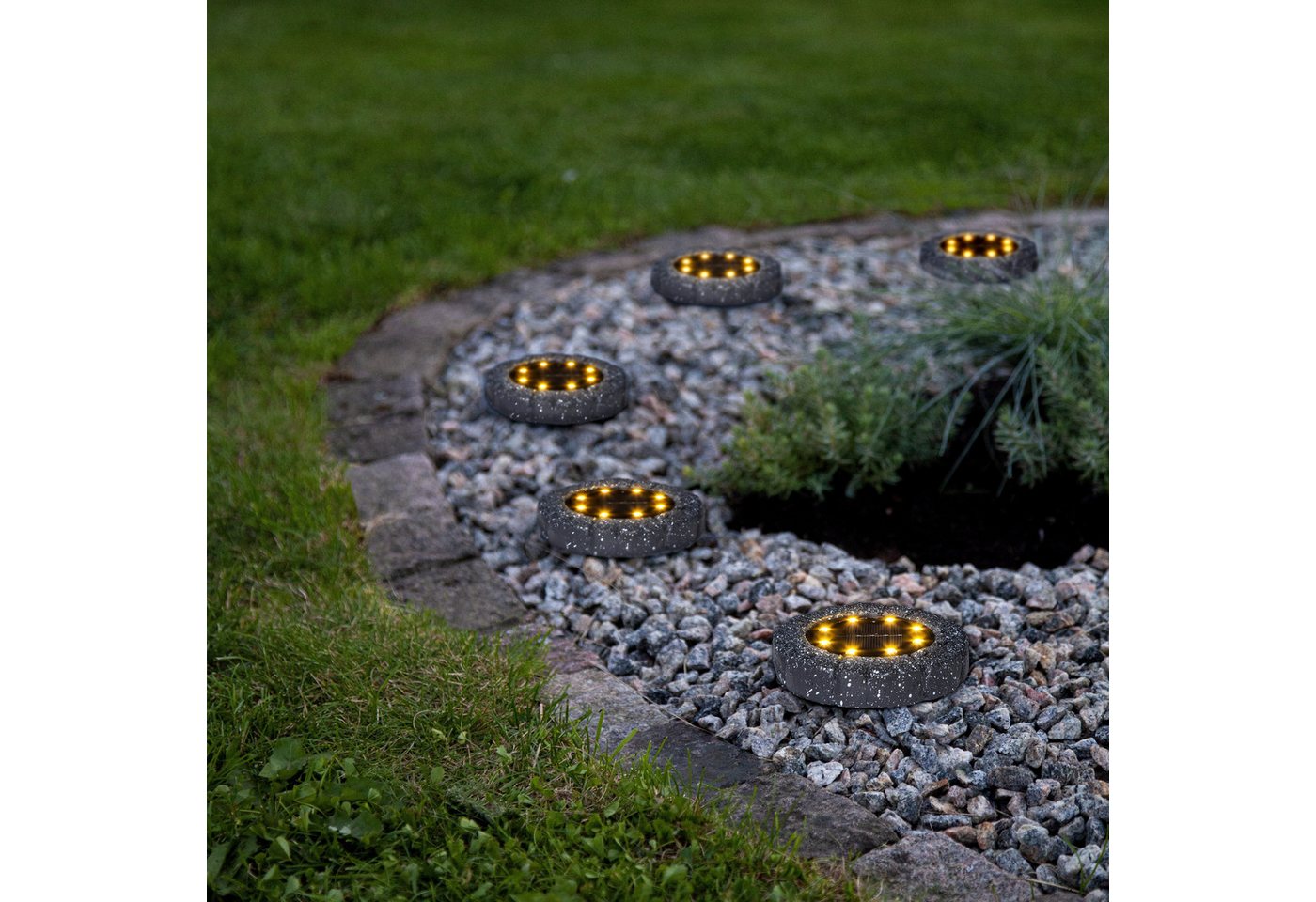 STAR TRADING LED Solarleuchte Solar-Spotlight Lawnlight, Tageslichtsensor, LED fest integriert, Warmweiß, 2er-Set, flache Bodenleuchten, Dämmerungssensor – Bild 2 von 5