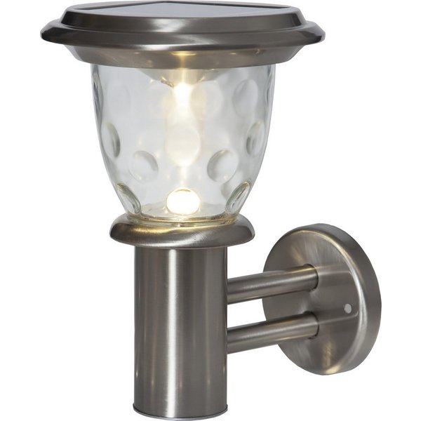 STAR TRADING LED Solarleuchte Solar-Wandleuchte Pireus, Tageslichtsensor, LED fest integriert, Warmweiß, Bubbly-Glass-Effekt, 20 lm, Dämmerungssensor