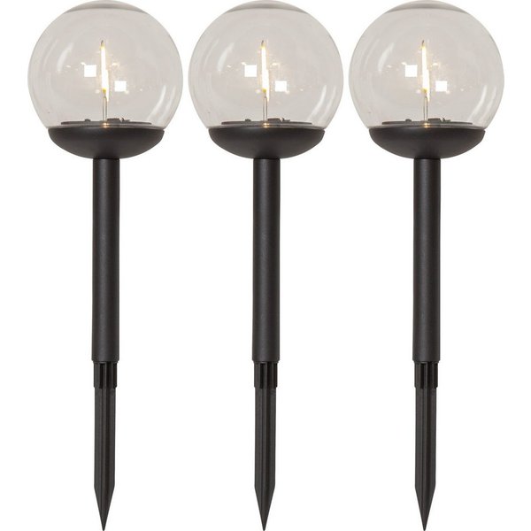 STAR TRADING LED Solarleuchte Solar-Wegleuchte Globe, Tageslichtsensor, LED fest integriert, Warmweiß, 3er-Set, transparente Kugeln, Dämmerungssensor