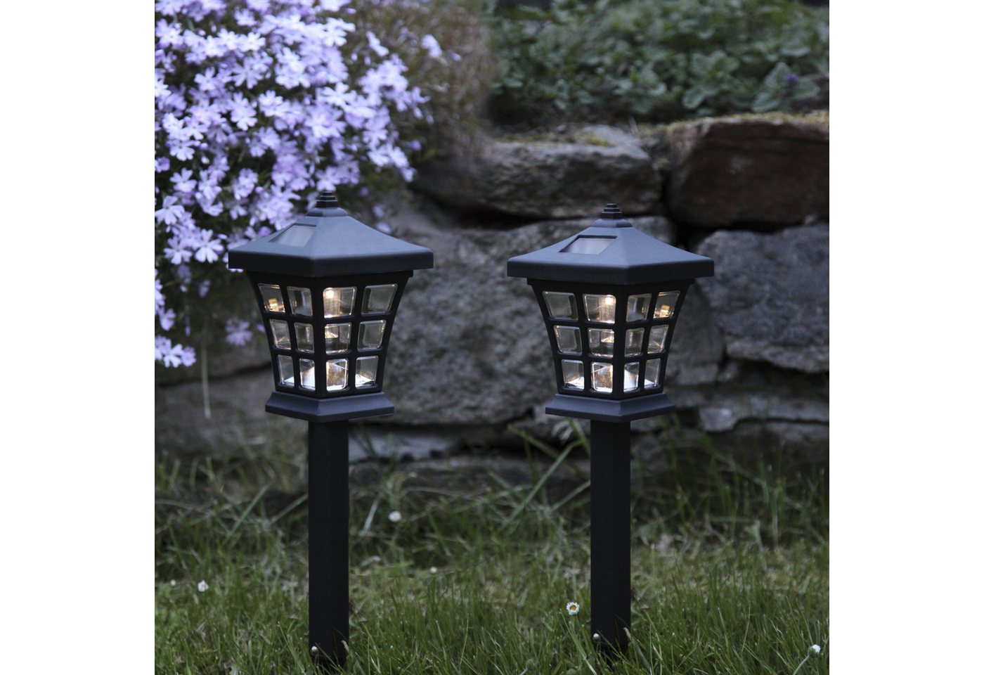 STAR TRADING LED Solarleuchte Solar-Wegleuchte Nippon, Tageslichtsensor, LED fest integriert, Warmweiß, Dämmerungssensor, 2er-Set – Bild 2 von 3