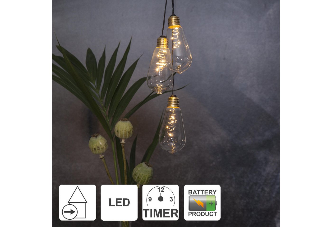 STAR TRADING Pendelleuchte Glow, LED Hängeleuchte,Glow , Batterien und Timer, Leuchtdraht, klar, 13cm – Bild 3 von 5