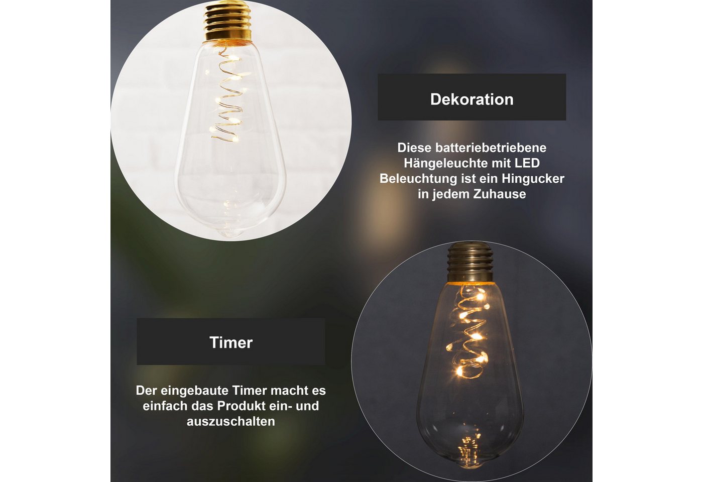 STAR TRADING Pendelleuchte Glow, LED Hängeleuchte,Glow , Batterien und Timer, Leuchtdraht, klar, 13cm – Bild 4 von 5