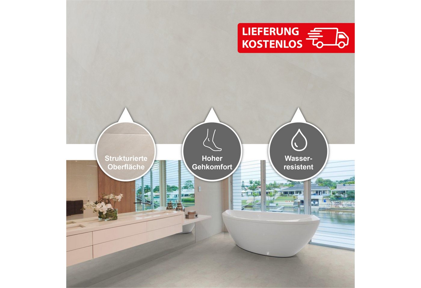 STARCLIC Designboden 605 x 304,8 x 5 mm Premium Klick-Vinylboden Steinoptik, Packung mit 1,84 qm, Versandkostenfreie Lieferung, Wasserfest mit Klicksystem, natu – Bild 2 von 5