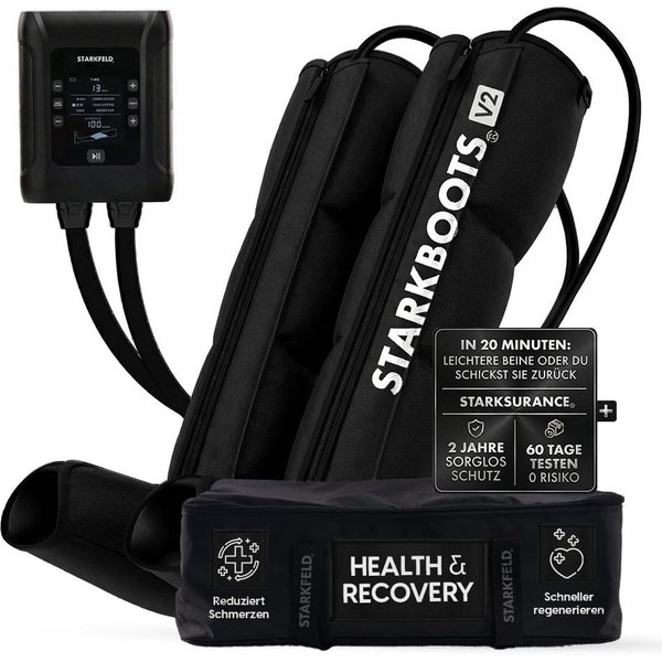 STARKFELD Lymphdrainage-Gerät STARKBOOTS® Lymphdrainage Gerät – Recovery Boots & Bein Massagegerät, 8 Drucksensoren, Bein Massagegerät mit kabellosem Smart Moni
