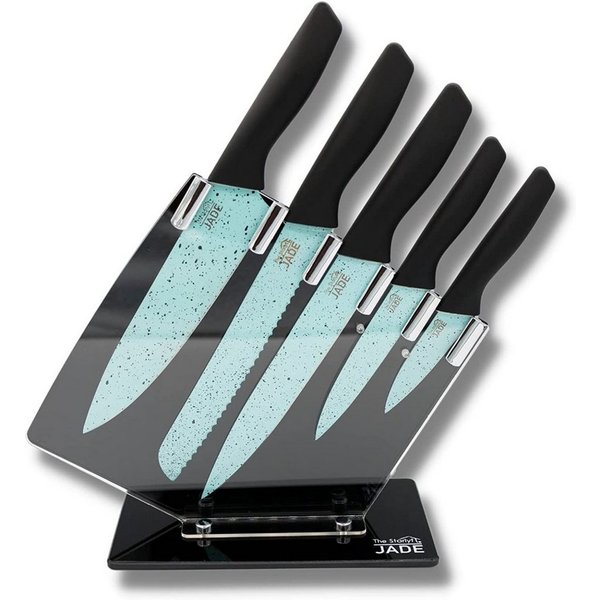 Starlyf Messer-Set Jade Knife Series + Stand (Set, 6-tlg., Einzeln oder mit Messerschärfer), Set aus 5 Messern mit Jadepulverbeschichtung und Messerständer