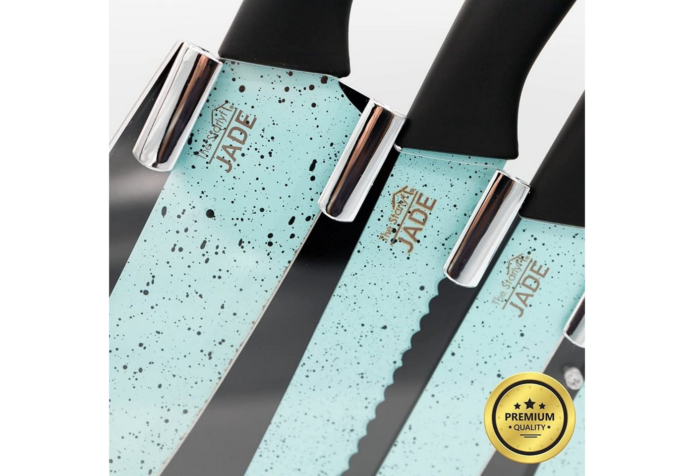 Starlyf Messer-Set Jade Knife Series + Stand (Set, 6-tlg., Einzeln oder mit Messerschärfer), Set aus 5 Messern mit Jadepulverbeschichtung und Messerständer – Bild 3 von 5