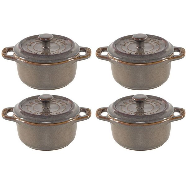 Staub Auflaufform Mini Cocotte Set 4-tlg. rund, Keramik, antik-grau, Keramik