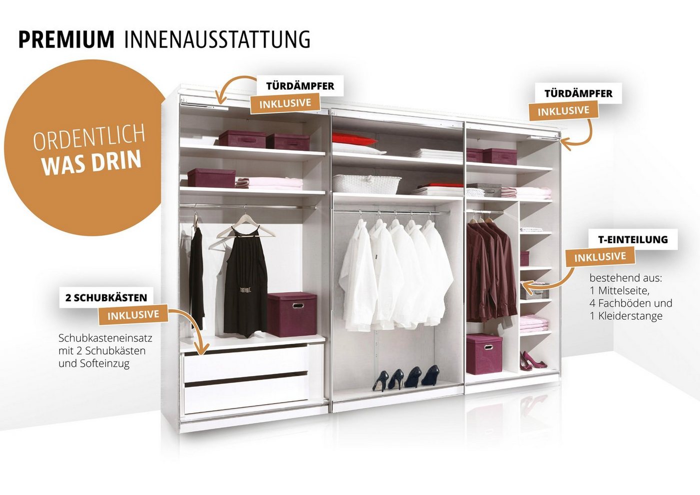 STAUD Schwebetürenschrank Includo, Made in Germany, mit vier verschiedenen Ausstattungsvarianten – Bild 3 von 5