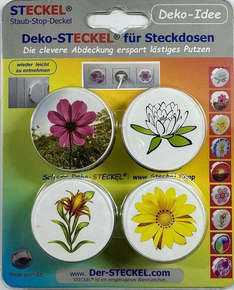 STECKEL Wanddekoobjekt 4x Steckdosenabdeckung mit bunten Blumen Staubschutz, DS-483 (Spar-Set, 4 St., Komplettset), Deko, Modern, Steckdose staubfrei, Steckdose – Bild 2 von 5