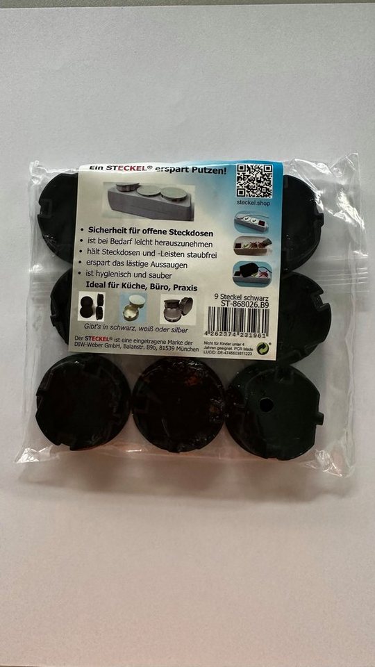 STECKEL Wanddekoobjekt 9 Stück schwarze Steckdosen-Abdeckungen 26.B9 Staubschutz für Steckdos (Sparset, 9 St., 9er Set), Staubschutz, Spritzschutz, Sicherheit – Bild 3 von 4