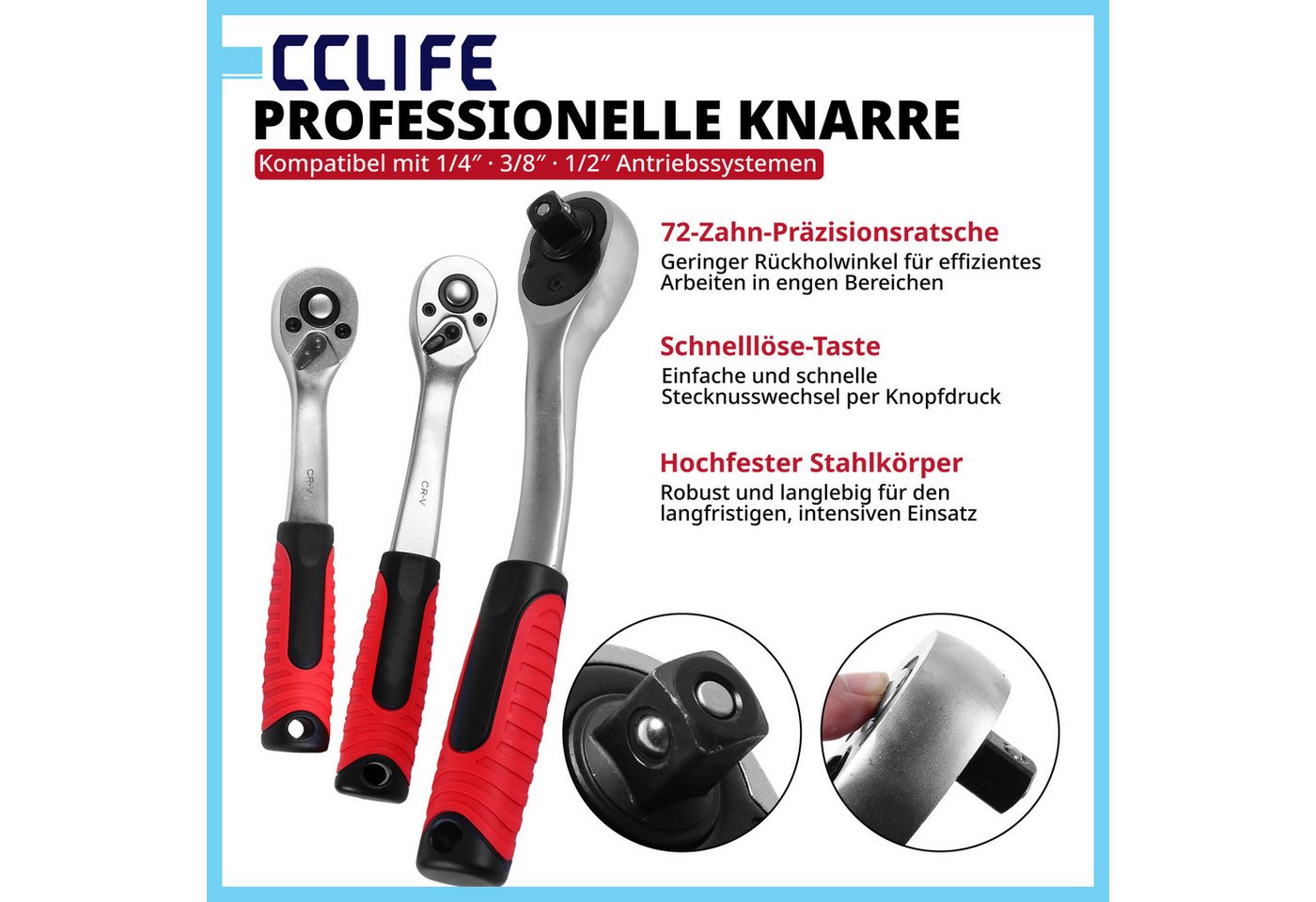 CCLIFE Steckschlüssel CCLIFE Steckschlüsselsatz, Ratschenkasten im Werkzeugkoffer (171 St) – Bild 3 von 5