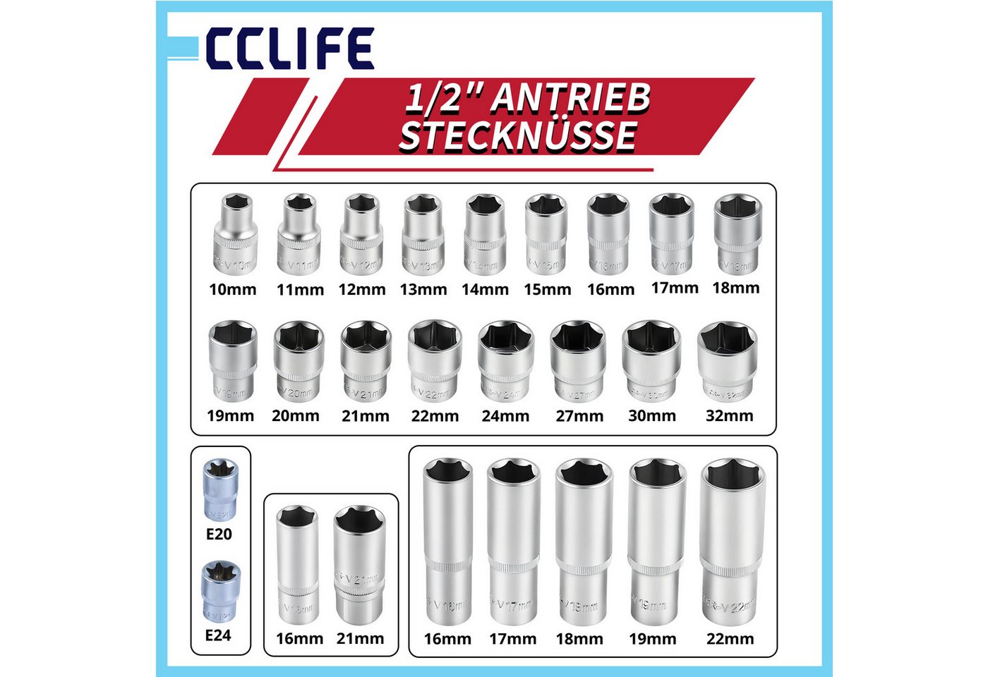 CCLIFE Steckschlüssel CCLIFE Steckschlüsselsatz, Ratschenkasten im Werkzeugkoffer (171 St) – Bild 4 von 5