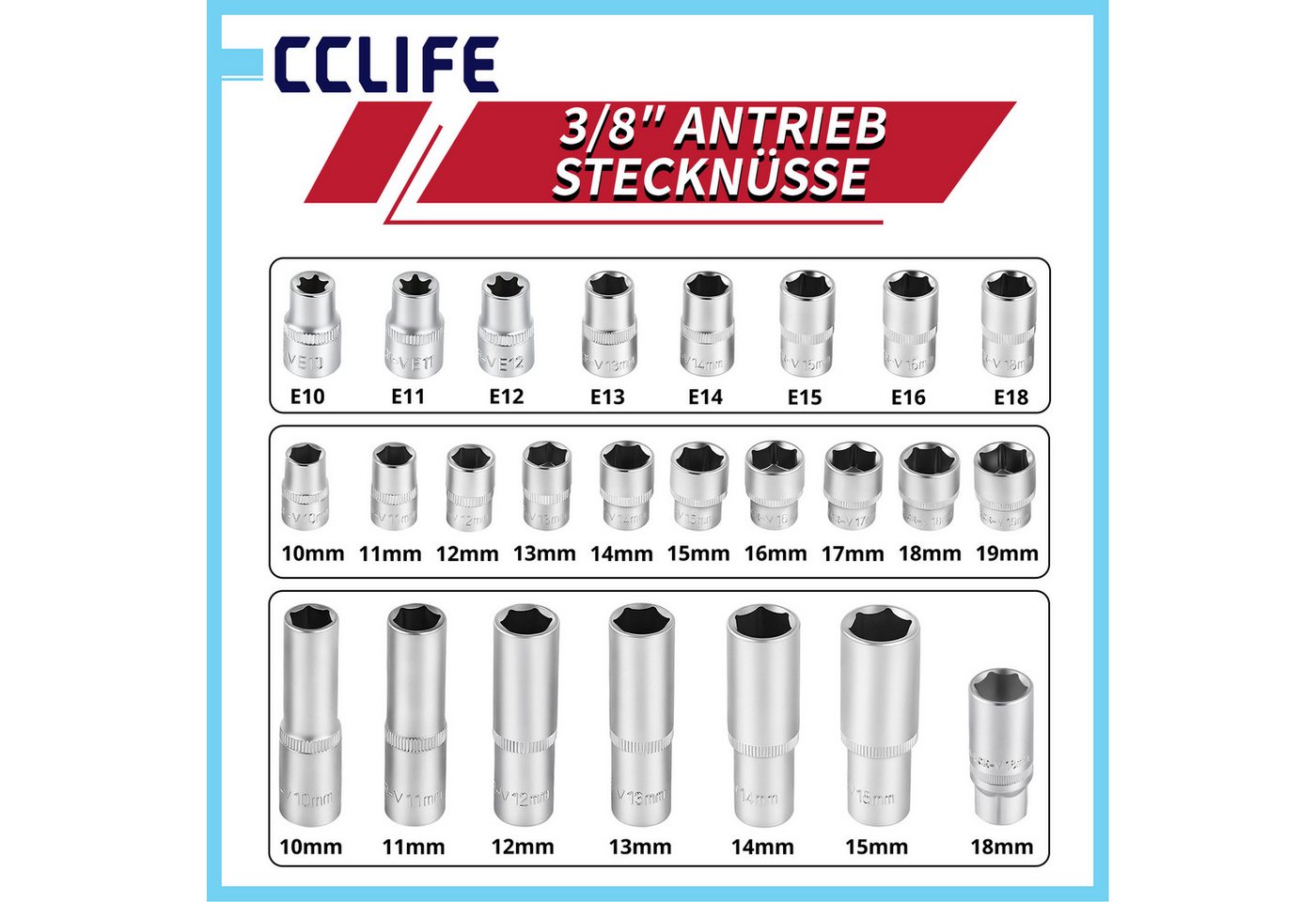 CCLIFE Steckschlüssel CCLIFE Steckschlüsselsatz, Ratschenkasten im Werkzeugkoffer (171 St) – Bild 5 von 5